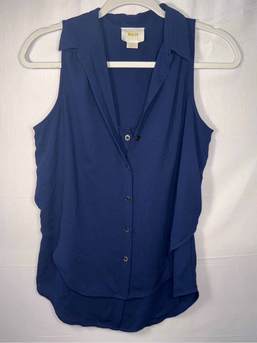 Maeve Anthropologie Women Sleeveless Button-Front Blouse in Deep Blue Size 2